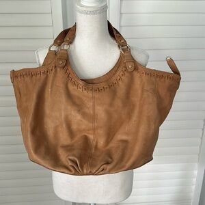 Sigrid Olsen genuine leather caramel colored lined large tote bag